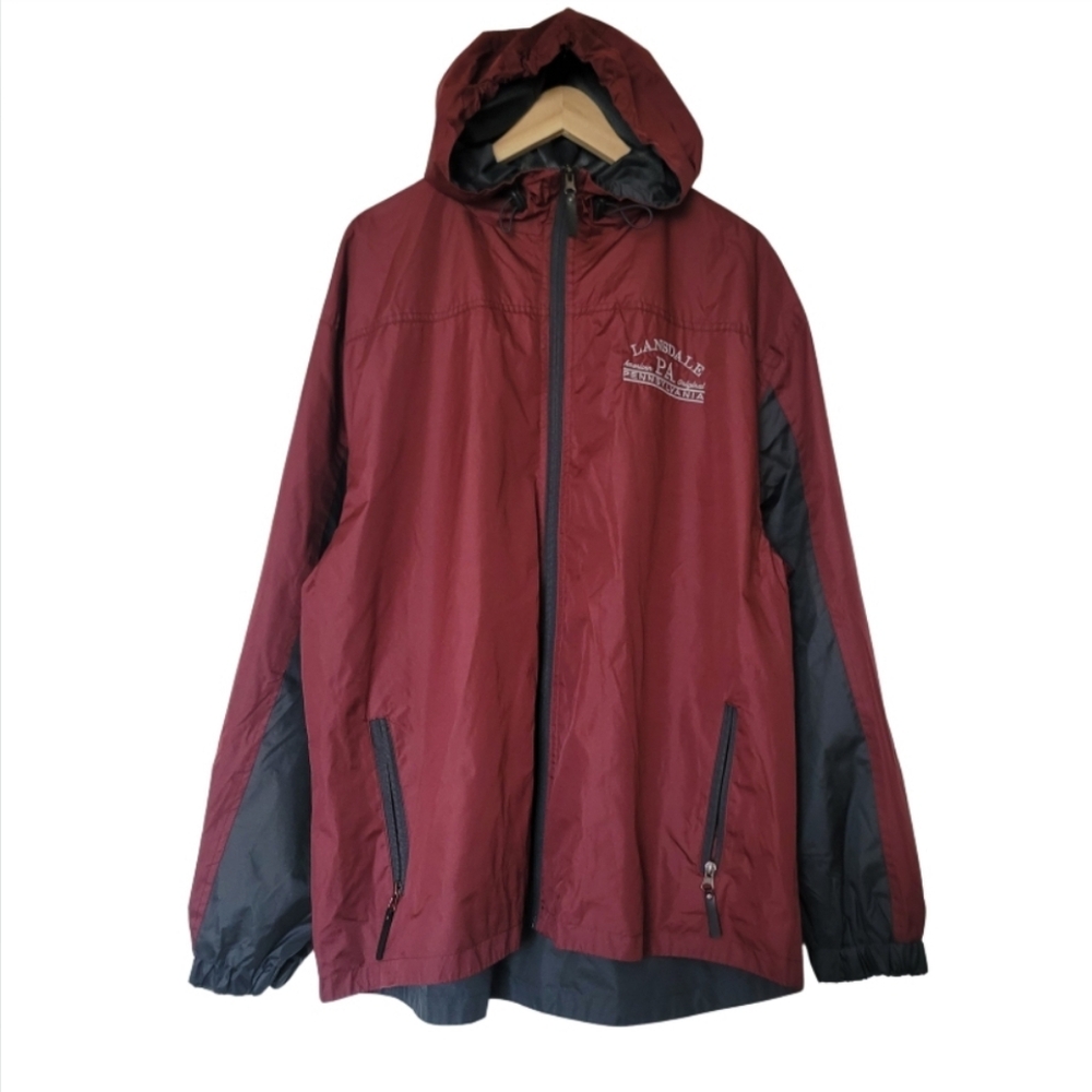 1Landsdale Pennsylvania Windbreaker Jacket Size XL in Maroon and Gray